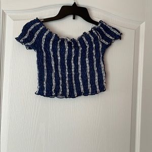 fashion muse blue&white cropped off the shoulders